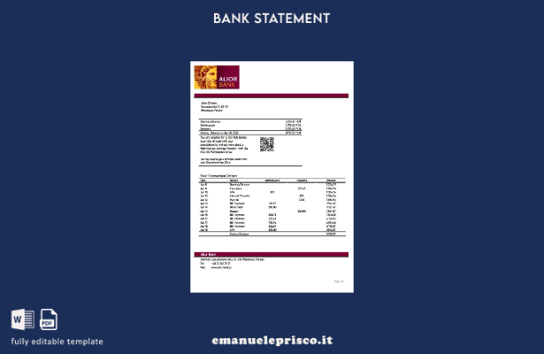 modello word di estratto conto bancario Polonia Alior in stile verificato